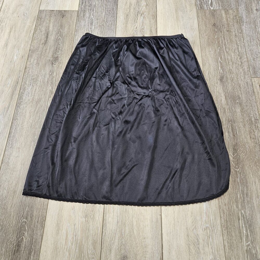 Vassarette Vintage 24" Half Slip Black Lace Slit Side Skirt Pull On Women's XL